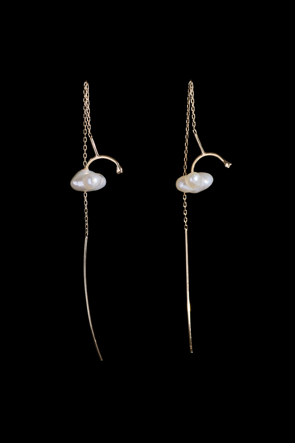 KESHI PEARL 10KYG CHAIN PIERCED EARRINGS / WHITE