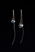 KESHI PEARL 10KYG CHAIN PIERCED EARRINGS / BLACK
