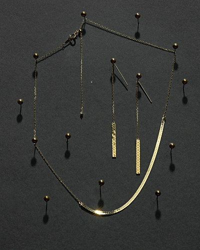 HERRINGBONE K18 CHAIN PIERCED EARRING